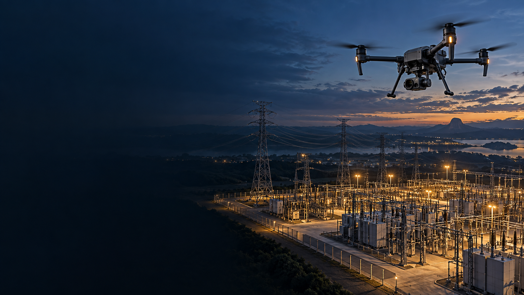 Drone com sensor térmico em inspeção de infraestrutura de energia