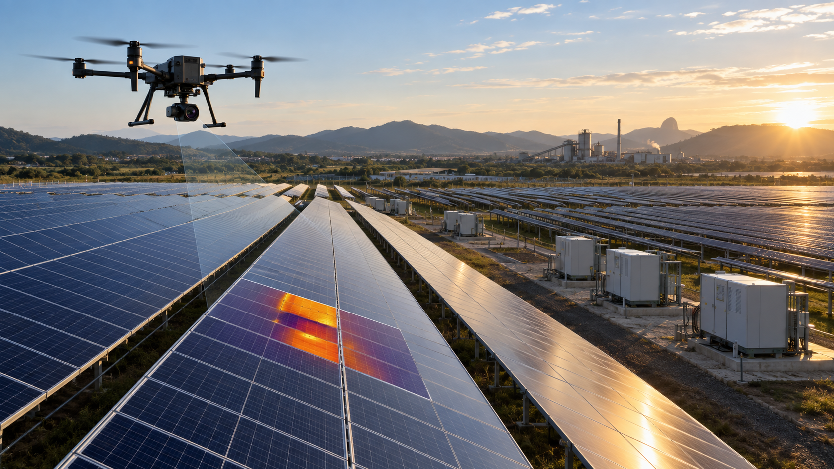 Inspeção termográfica aérea em usina solar